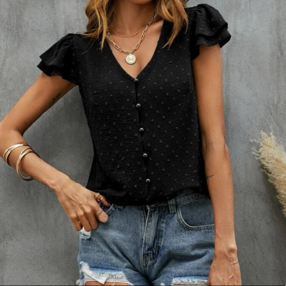 Boho  Swiss Dot Butterfly Sleeve Top - Picture 7 of 15